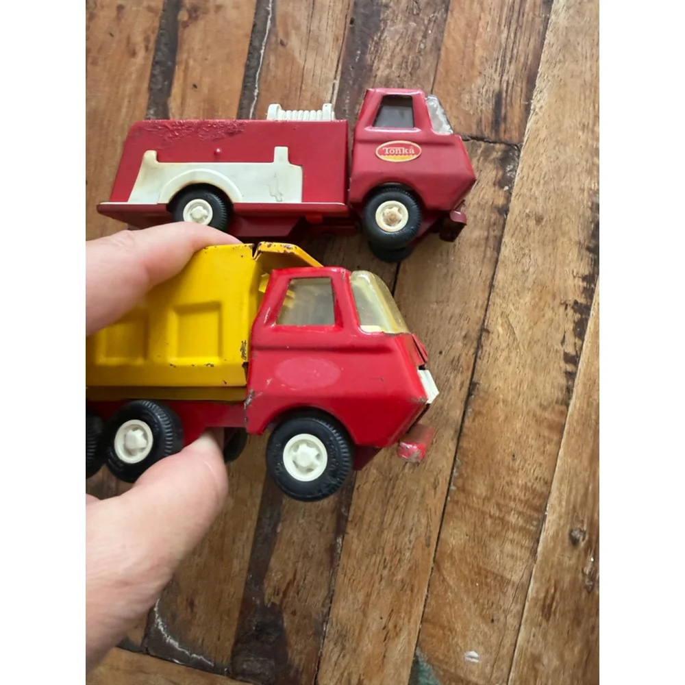 Vintage Tonka fire engine and dump truck Metal Toy Trucks One Size